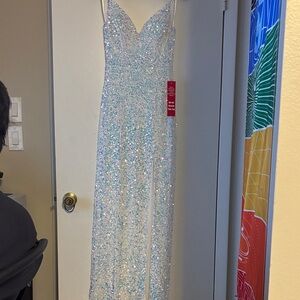 B. Smart White Dress with Iridescent Sequins